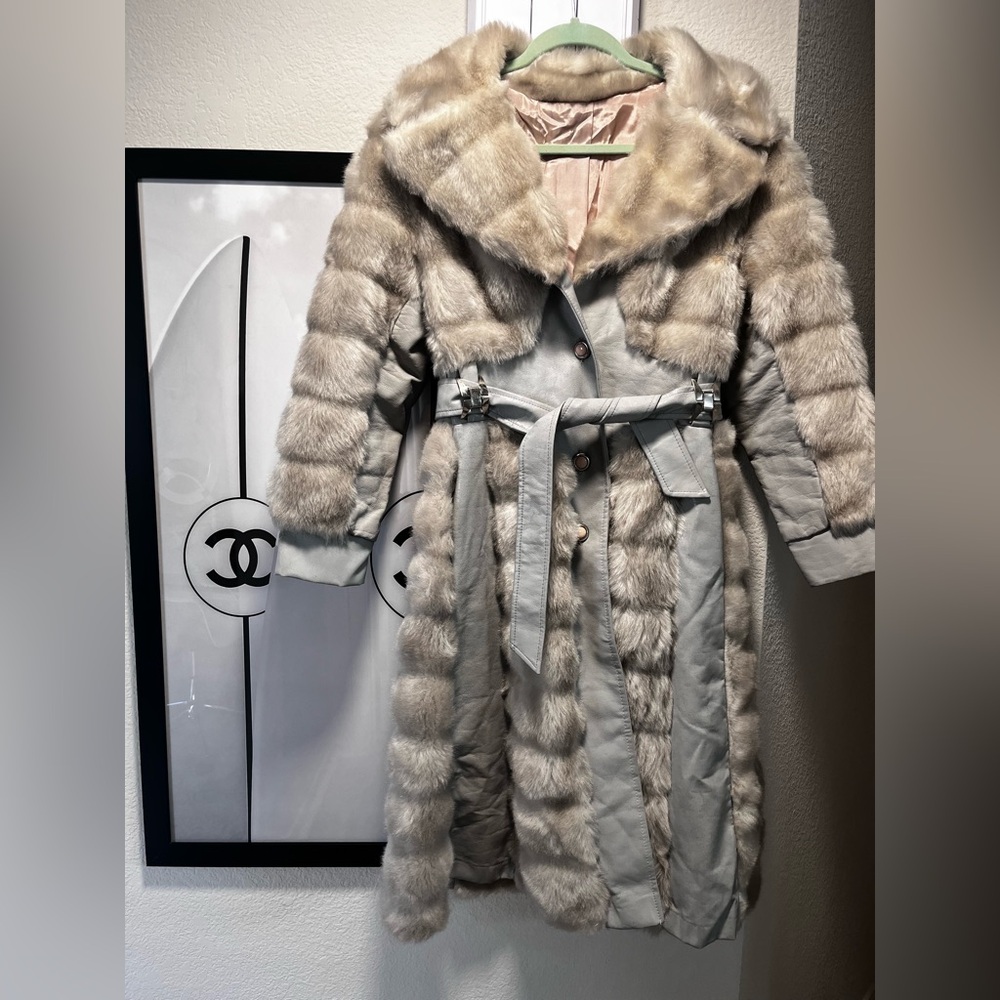 Vintage 1960s leather / fauxfur coat